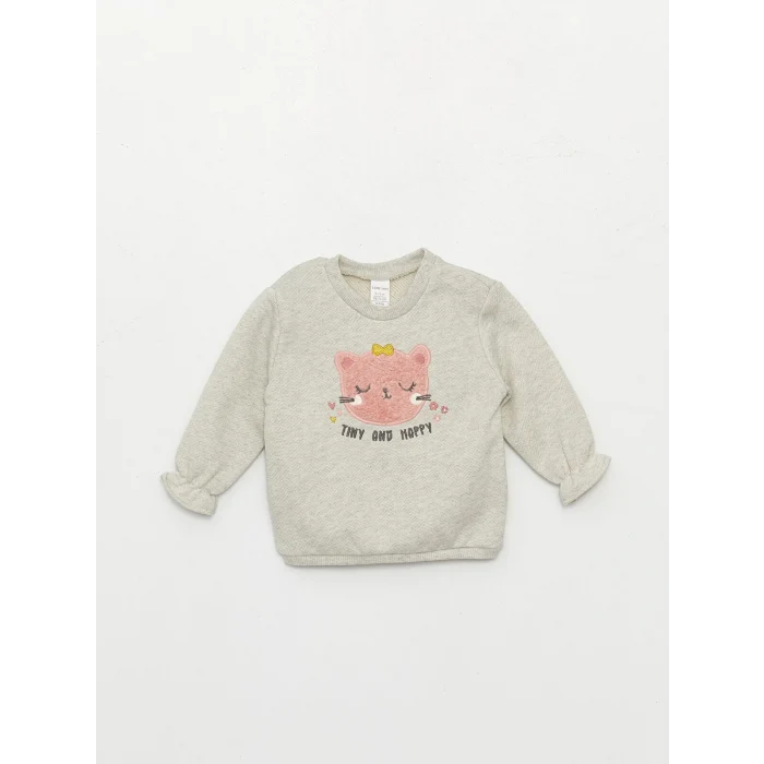 LCW baby BEYAZ Bisiklet Yaka Uzun Kollu Kız Bebek Sweatshirt ve Tayt 2li Takım