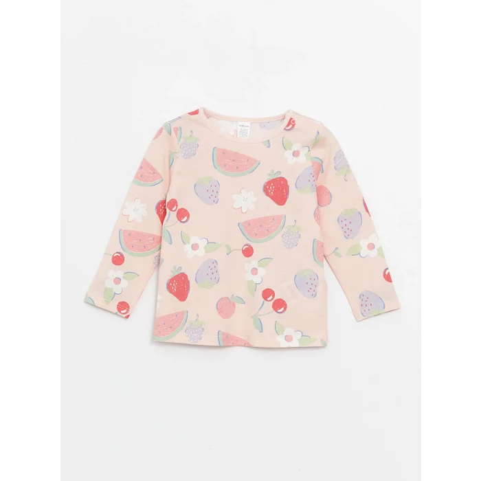 LCW baby PEMBE Bisiklet Yaka Baskılı Kız Bebek Pijama Takımı