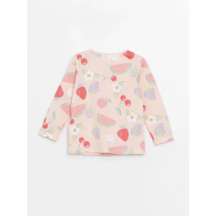 LCW baby PEMBE Bisiklet Yaka Baskılı Kız Bebek Pijama Takımı