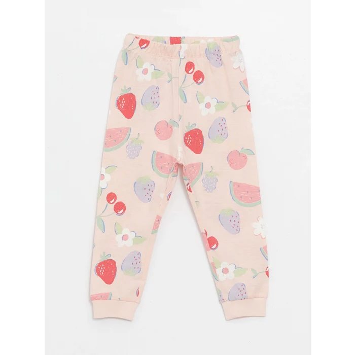 LCW baby PEMBE Bisiklet Yaka Baskılı Kız Bebek Pijama Takımı