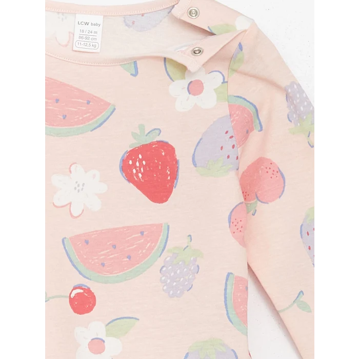 LCW baby PEMBE Bisiklet Yaka Baskılı Kız Bebek Pijama Takımı