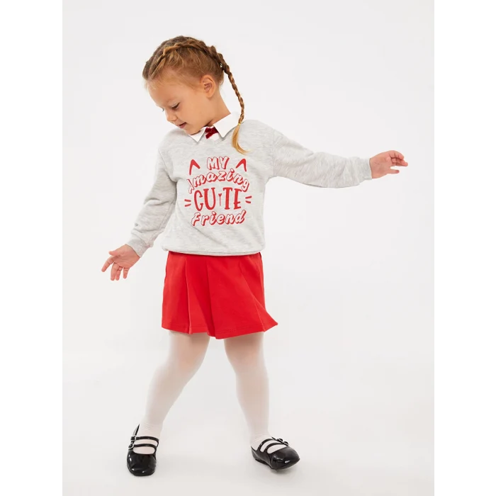 LCW baby GRİ Gömlek Yaka Uzun Kollu Kız Bebek 3lü Takım