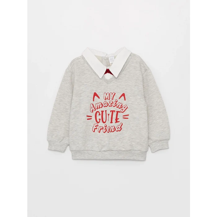 LCW baby GRİ Gömlek Yaka Uzun Kollu Kız Bebek 3lü Takım