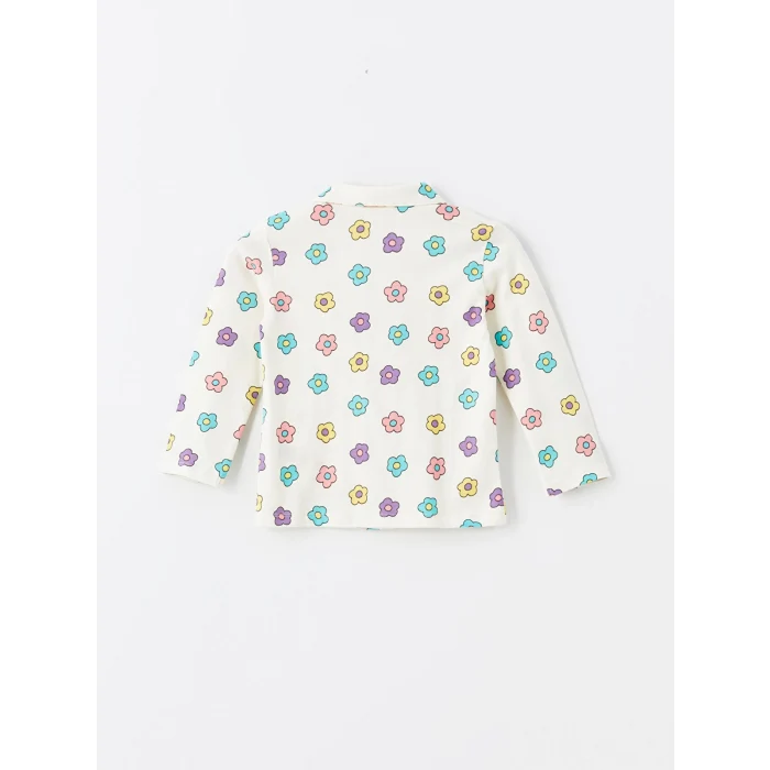 LCW baby EKRU Polo Yaka Çiçekli Kız Bebek Pijama Takım