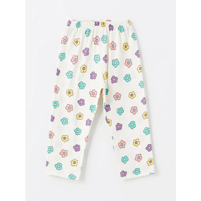 LCW baby EKRU Polo Yaka Çiçekli Kız Bebek Pijama Takım