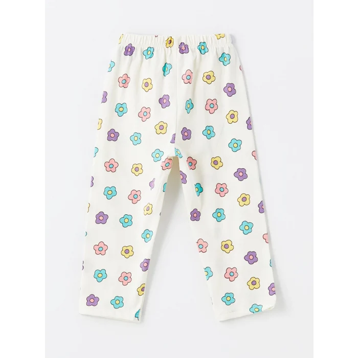 LCW baby EKRU Polo Yaka Çiçekli Kız Bebek Pijama Takım