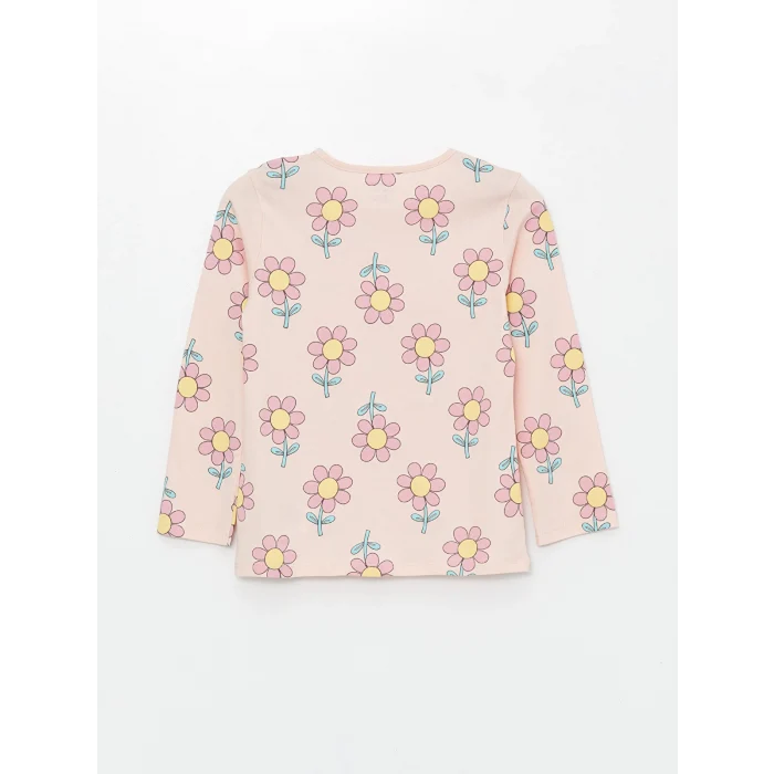 LCW baby PEMBE Bisiklet Yaka Uzun Kollu Çiçekli Kız Bebek Pijama Takımı