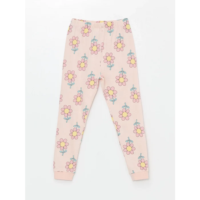 LCW baby PEMBE Bisiklet Yaka Uzun Kollu Çiçekli Kız Bebek Pijama Takımı
