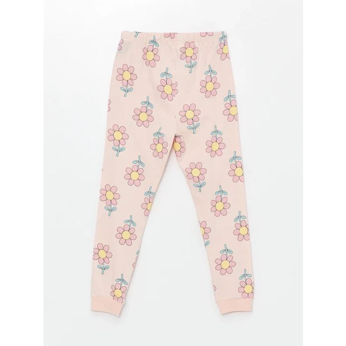 LCW baby PEMBE Bisiklet Yaka Uzun Kollu Çiçekli Kız Bebek Pijama Takımı
