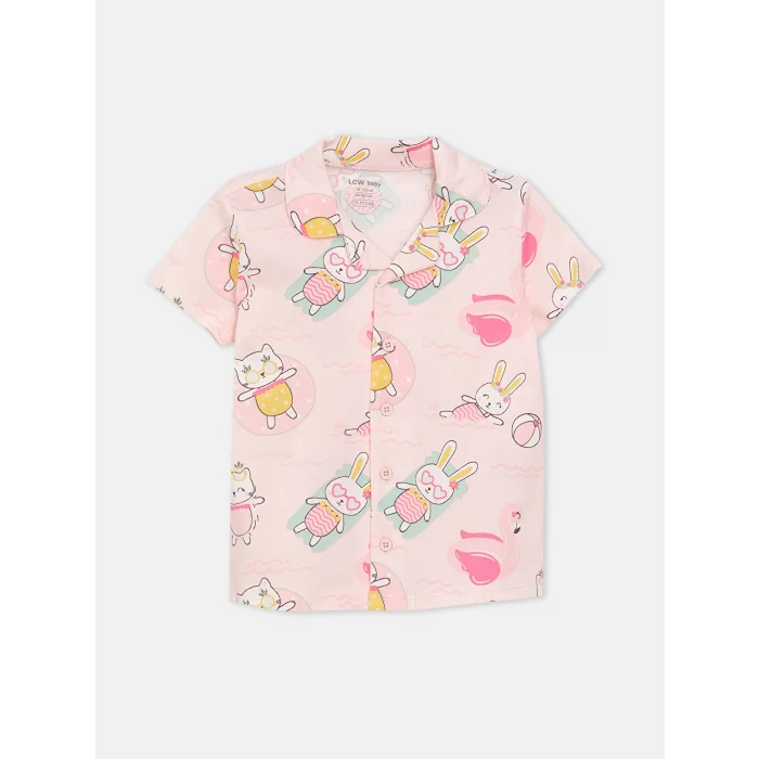 LCW baby PEMBE Polo Yaka Kız Bebek Şortlu Pijama Takımı