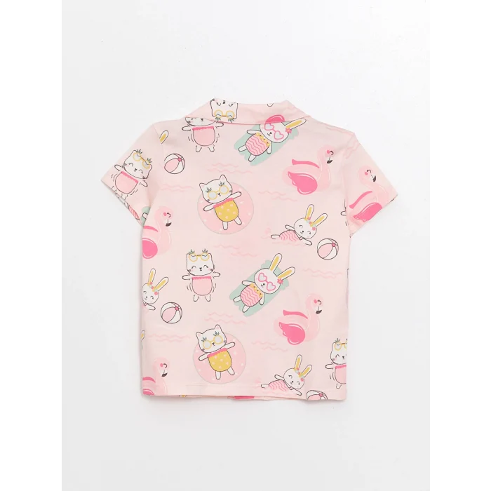 LCW baby PEMBE Polo Yaka Kız Bebek Şortlu Pijama Takımı