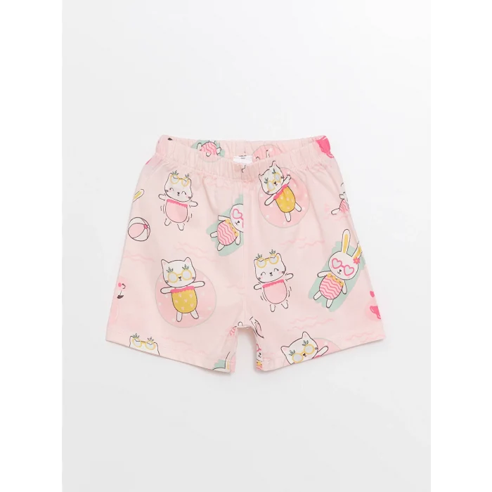 LCW baby PEMBE Polo Yaka Kız Bebek Şortlu Pijama Takımı