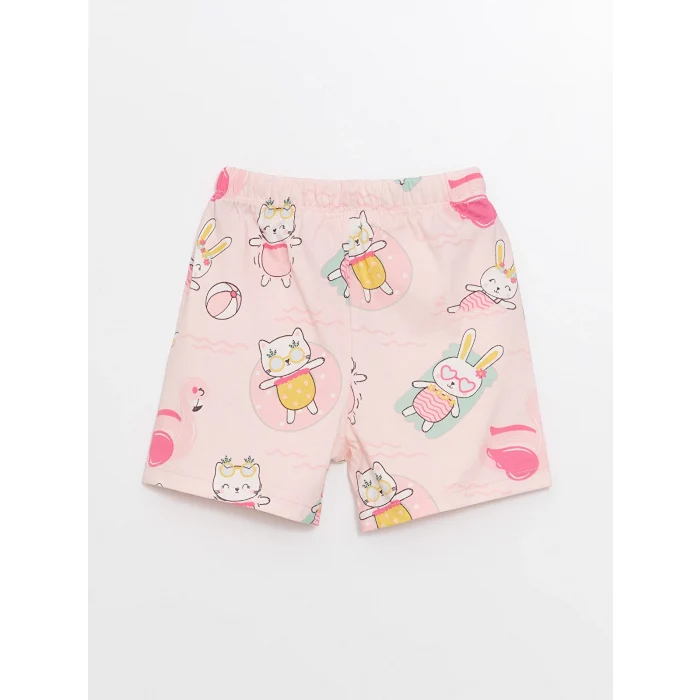 LCW baby PEMBE Polo Yaka Kız Bebek Şortlu Pijama Takımı