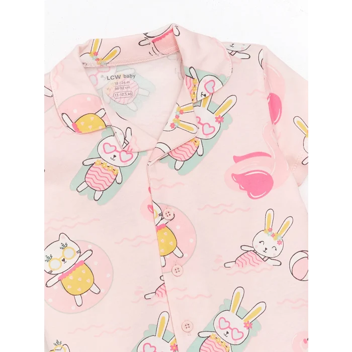 LCW baby PEMBE Polo Yaka Kız Bebek Şortlu Pijama Takımı
