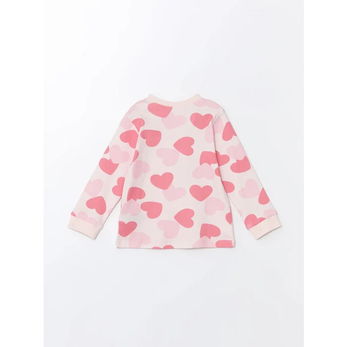 LCW baby PEMBE Bisiklet Yaka Uzun Kollu Baskılı Kız Bebek Pijama Takımı