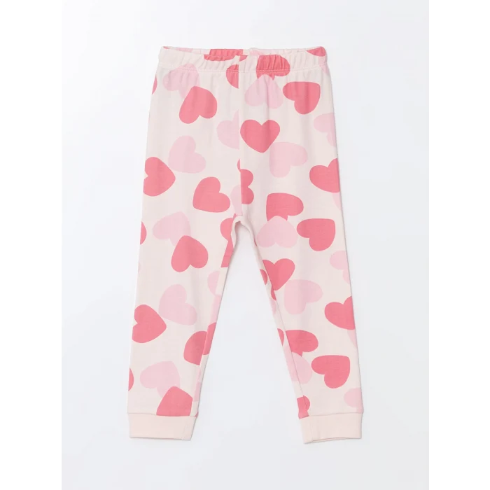 LCW baby PEMBE Bisiklet Yaka Uzun Kollu Baskılı Kız Bebek Pijama Takımı