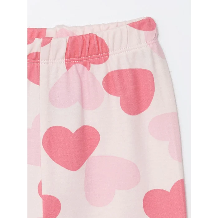 LCW baby PEMBE Bisiklet Yaka Uzun Kollu Baskılı Kız Bebek Pijama Takımı