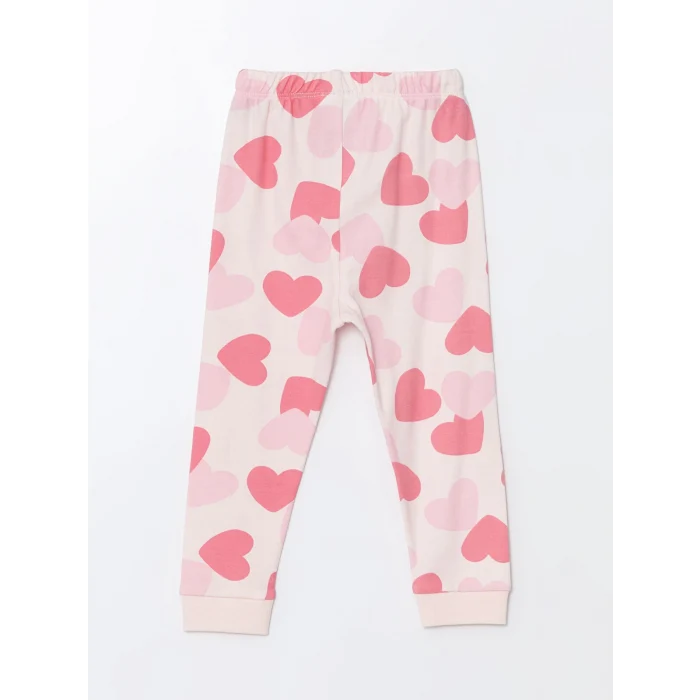 LCW baby PEMBE Bisiklet Yaka Uzun Kollu Baskılı Kız Bebek Pijama Takımı