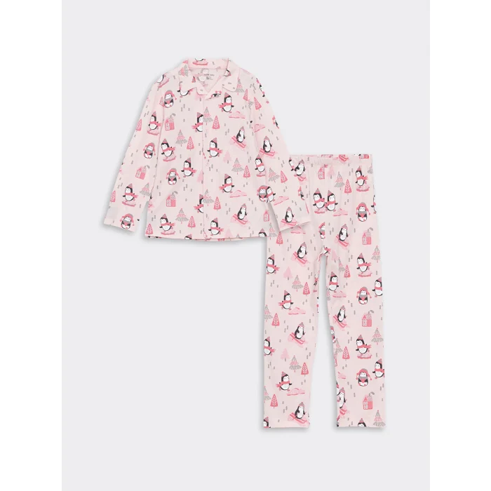 LCW baby PEMBE Gömlek Yaka Baskılı Kız Bebek Pijama Takım