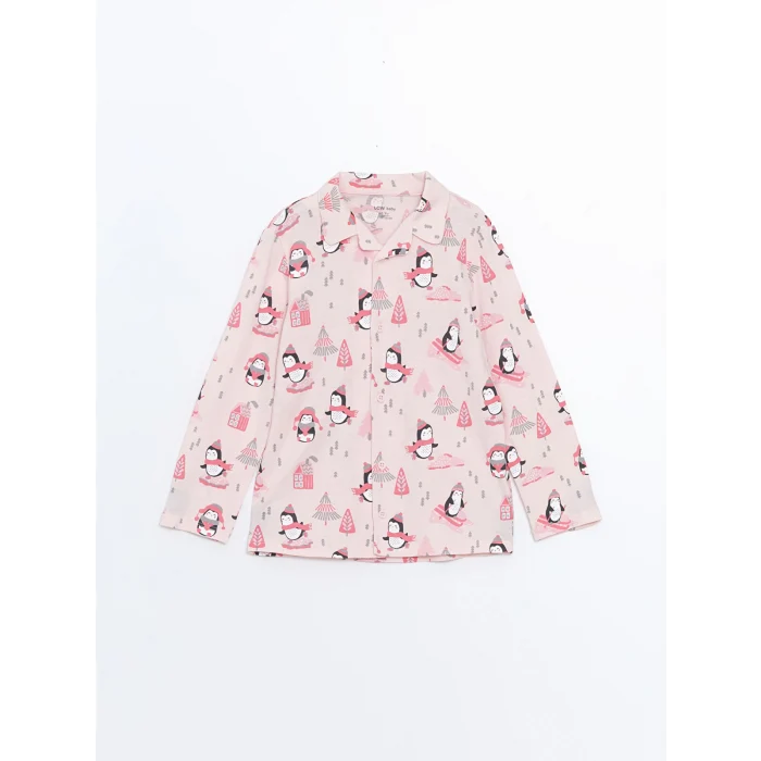 LCW baby PEMBE Gömlek Yaka Baskılı Kız Bebek Pijama Takım