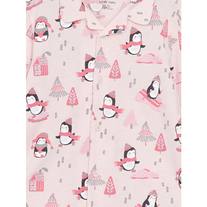 LCW baby PEMBE Gömlek Yaka Baskılı Kız Bebek Pijama Takım