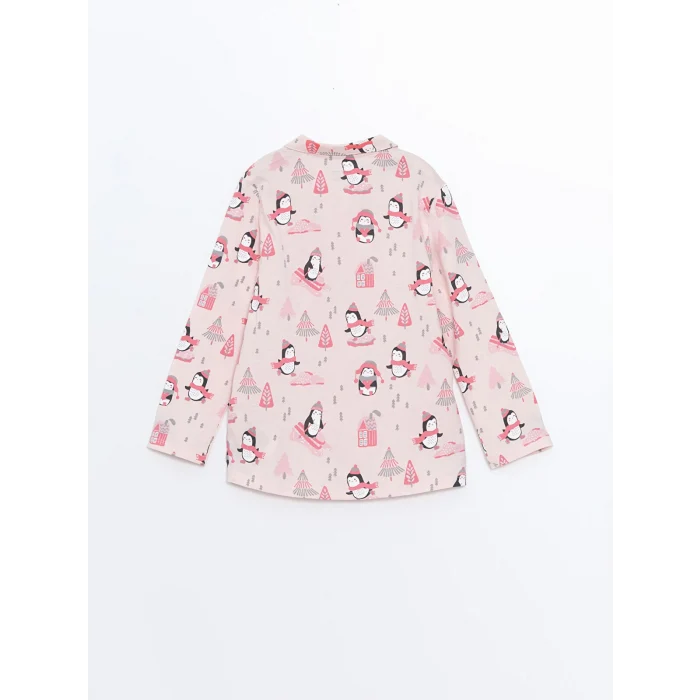 LCW baby PEMBE Gömlek Yaka Baskılı Kız Bebek Pijama Takım