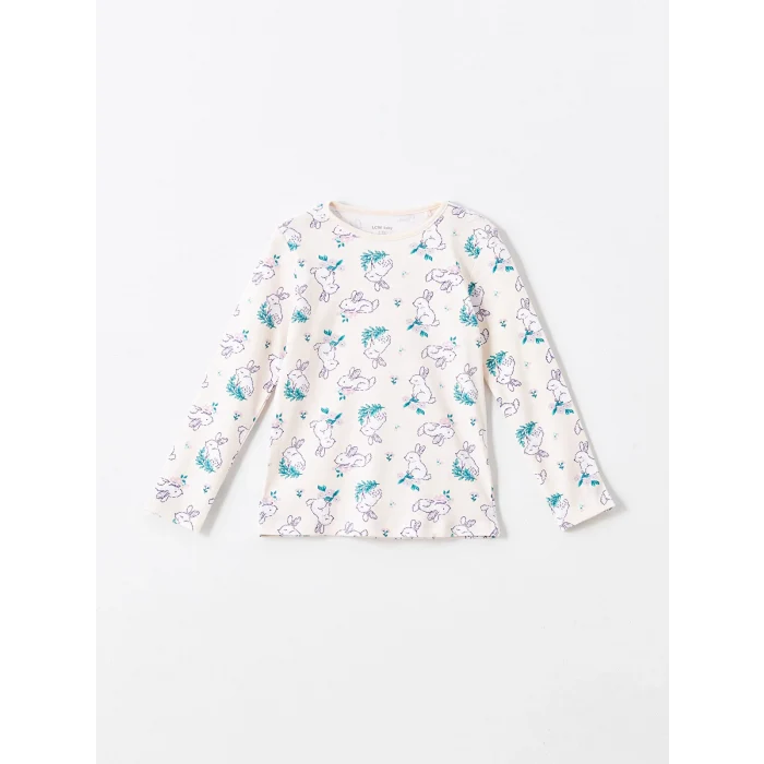 LCW Kids PEMBE Bisiklet Yaka Baskılı Uzun Kollu Kız Çocuk Pijama Takımı