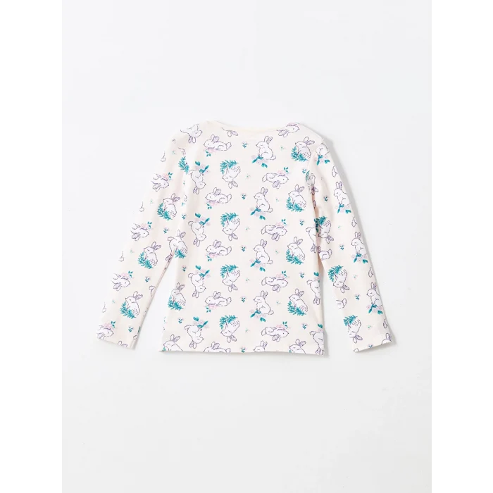 LCW Kids PEMBE Bisiklet Yaka Baskılı Uzun Kollu Kız Çocuk Pijama Takımı