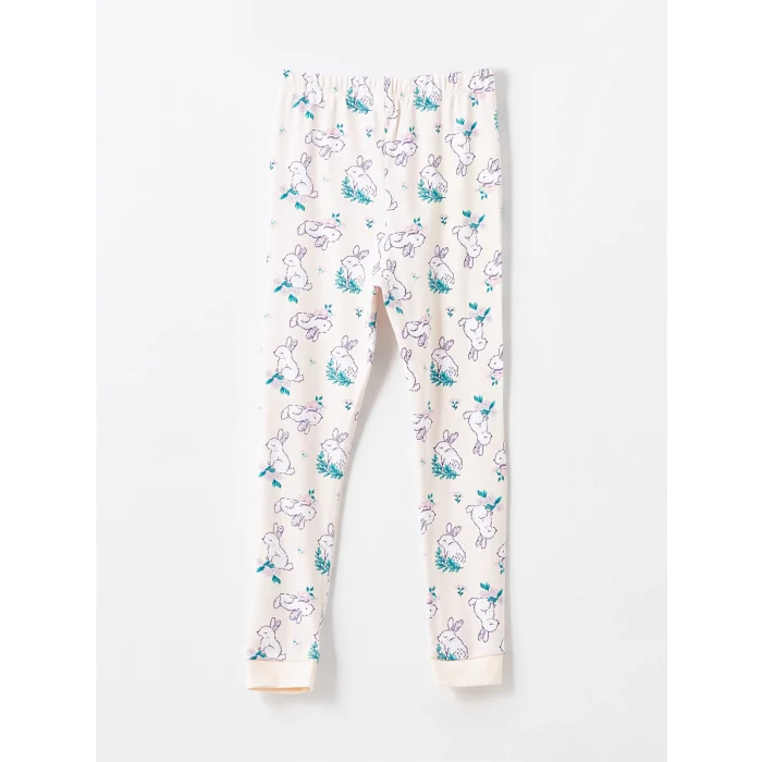 LCW Kids PEMBE Bisiklet Yaka Baskılı Uzun Kollu Kız Çocuk Pijama Takımı