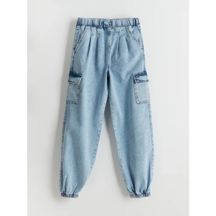 LCW Kids MAVİ Beli Lastikli Kız Çocuk Kargo Jean Pantolon