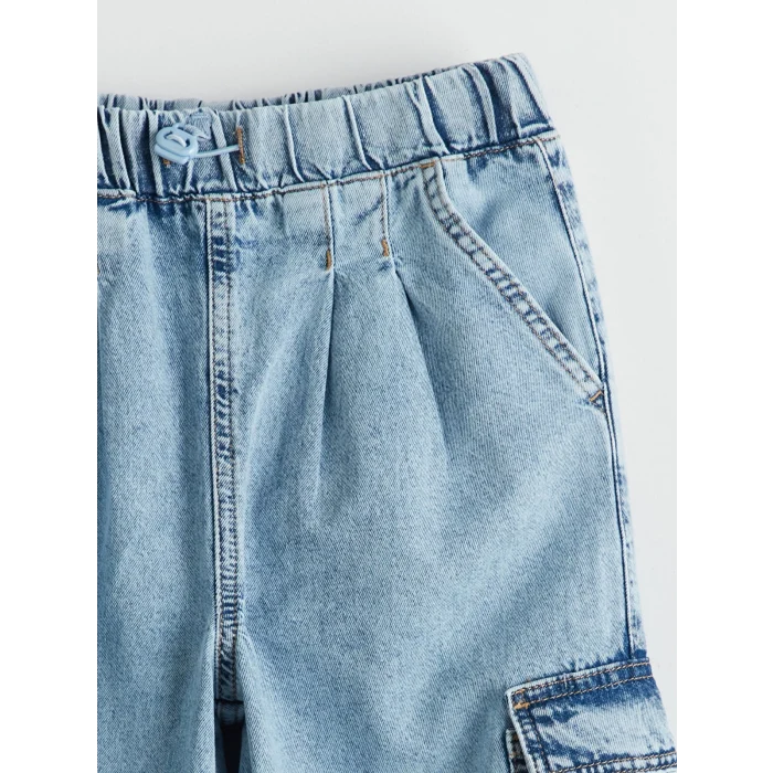 LCW Kids MAVİ Beli Lastikli Kız Çocuk Kargo Jean Pantolon