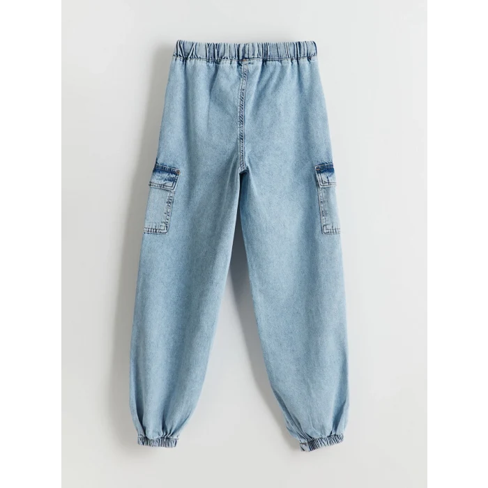 LCW Kids MAVİ Beli Lastikli Kız Çocuk Kargo Jean Pantolon