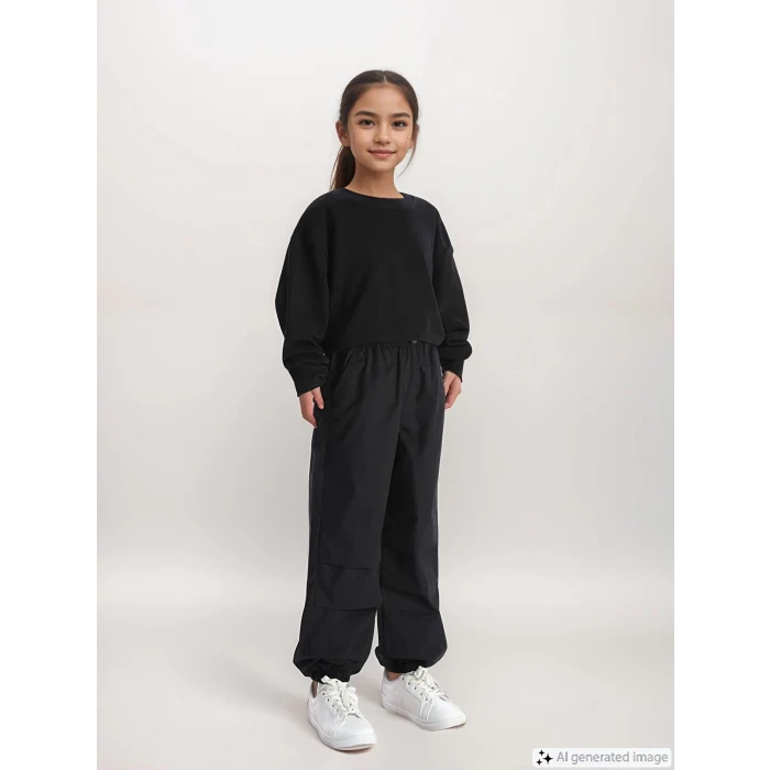 LCW Kids SİYAH Beli Lastikli Kız Çocuk Jogger Pantolon