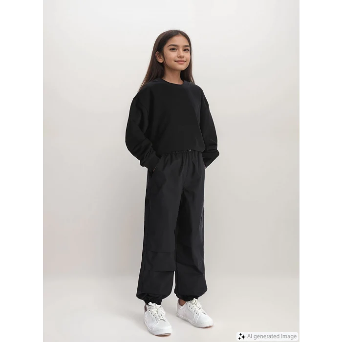 LCW Kids SİYAH Beli Lastikli Kız Çocuk Jogger Pantolon