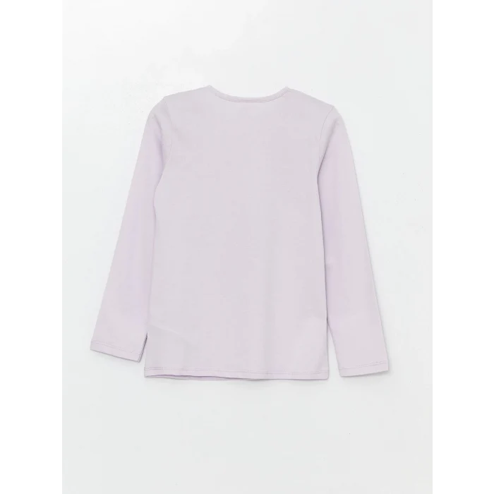 LCW Kids LİLA Bisiklet Yaka Baskılı Uzun Kollu Kız Çocuk Pijama Takımı