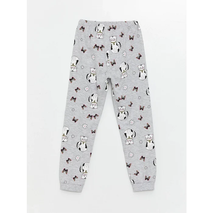 LCW Kids LİLA Bisiklet Yaka Baskılı Uzun Kollu Kız Çocuk Pijama Takımı