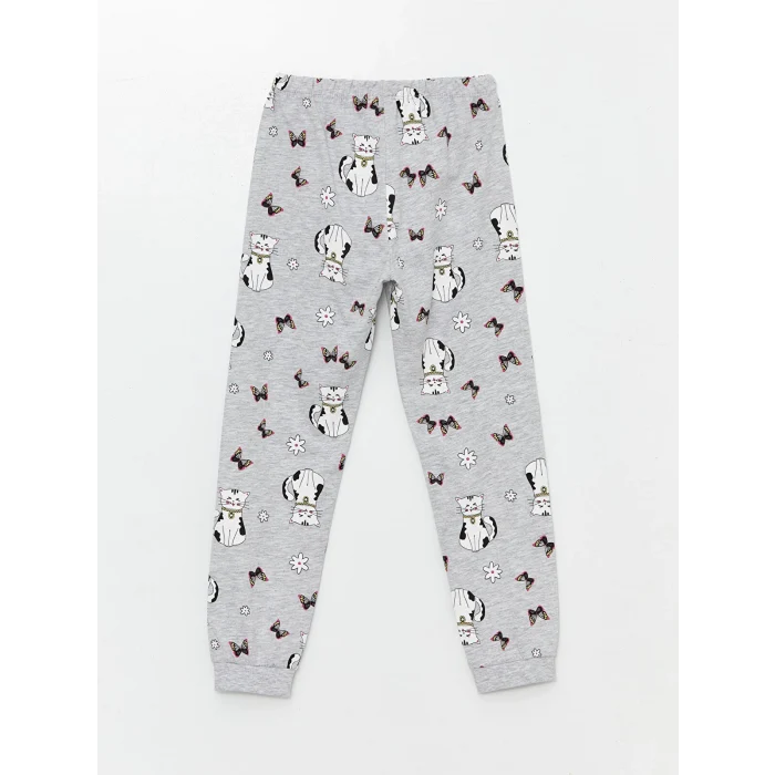 LCW Kids LİLA Bisiklet Yaka Baskılı Uzun Kollu Kız Çocuk Pijama Takımı