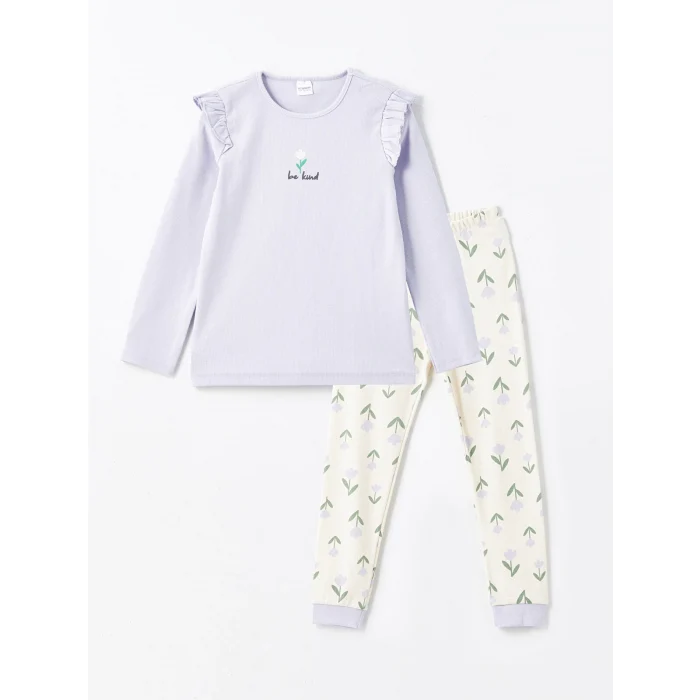 LCW Kids LİLA Bisiklet Yaka Kız Çocuk Pijama Takımı