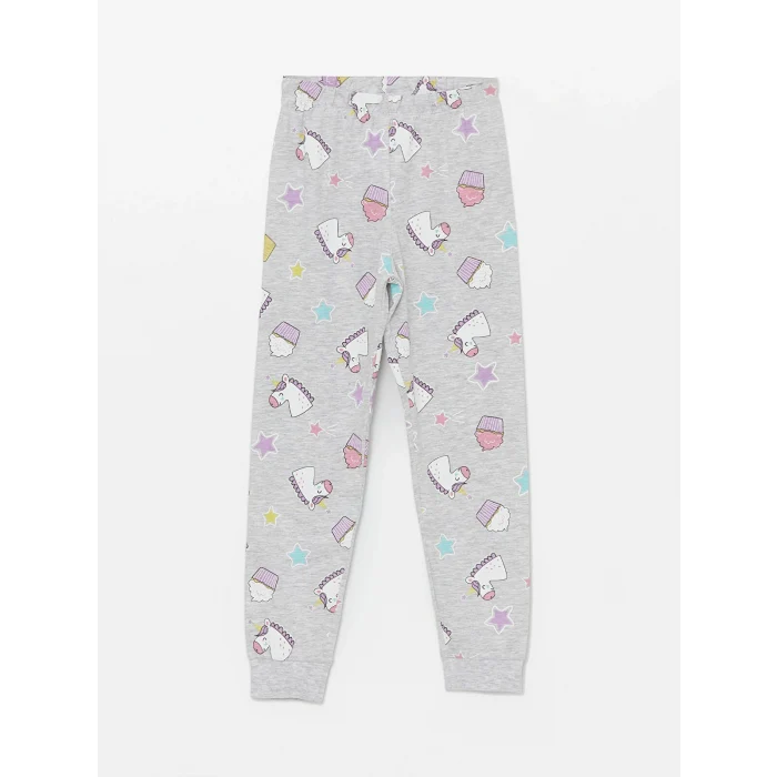 LCW Kids PEMBE Bisiklet Yaka Baskılı Uzun Kollu Kız Çocuk Pijama Takımı