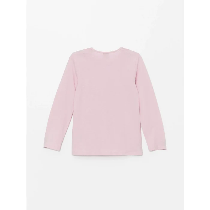 LCW Kids PEMBE Bisiklet Yaka Baskılı Uzun Kollu Kız Çocuk Pijama Takımı