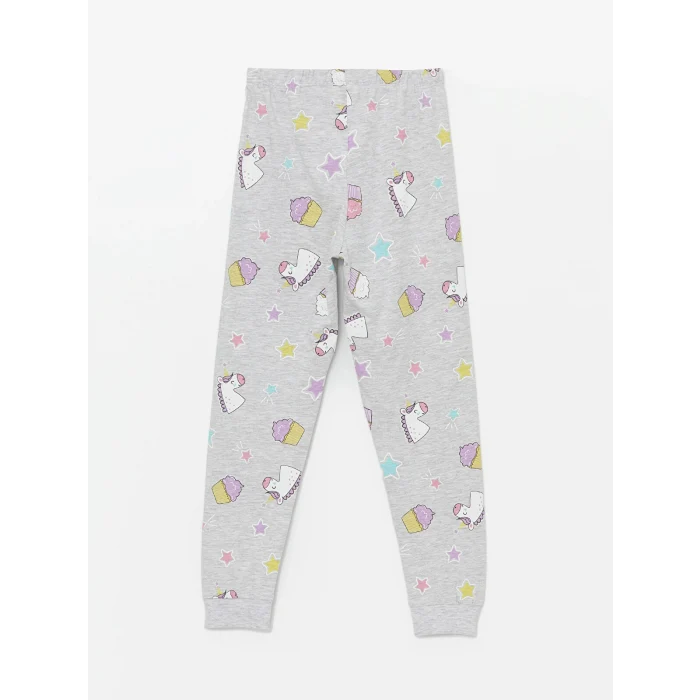 LCW Kids PEMBE Bisiklet Yaka Baskılı Uzun Kollu Kız Çocuk Pijama Takımı