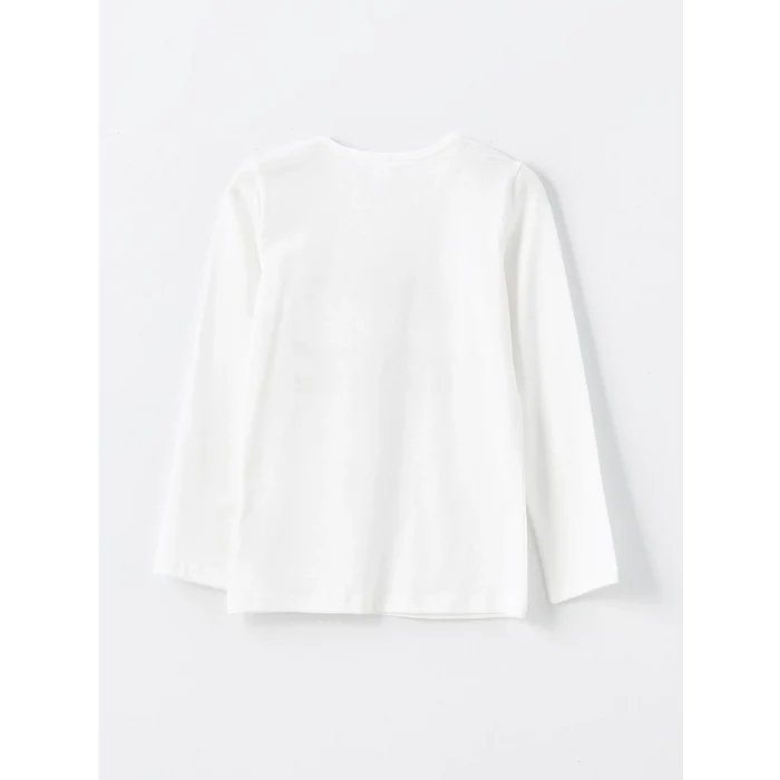 LCW Kids EKRU Bisiklet Yaka Baskılı Uzun Kollu Kız Çocuk Pijama Takımı