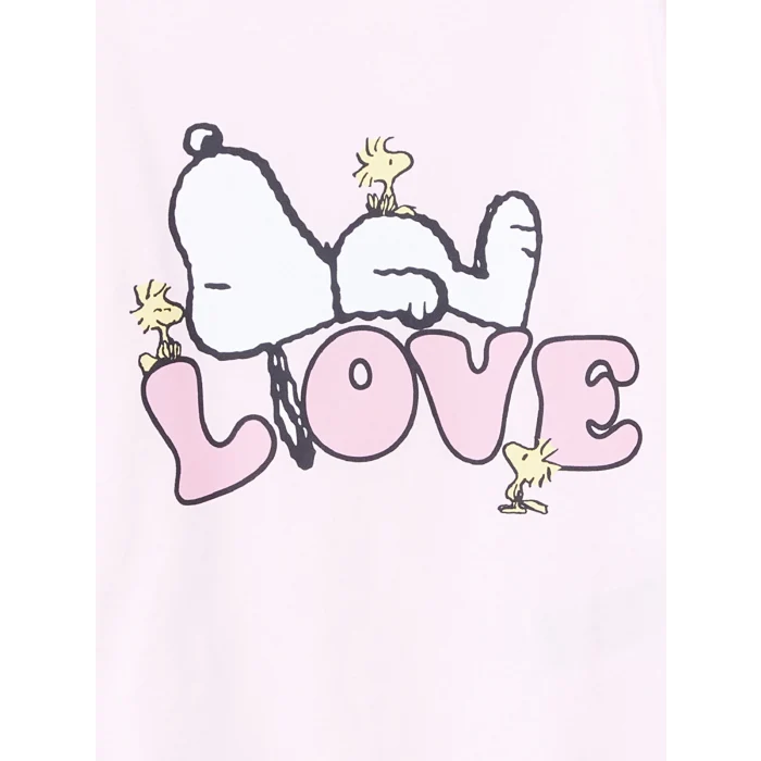 LCW Kids PEMBE Bisiklet Yaka Snoopy Baskılı Uzun Kollu Kız Çocuk Pijama Takımı