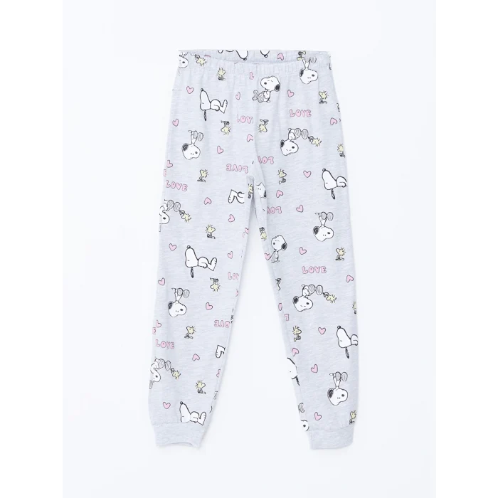 LCW Kids PEMBE Bisiklet Yaka Snoopy Baskılı Uzun Kollu Kız Çocuk Pijama Takımı