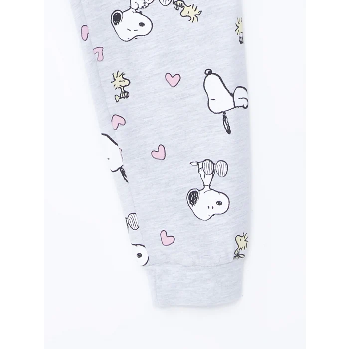 LCW Kids PEMBE Bisiklet Yaka Snoopy Baskılı Uzun Kollu Kız Çocuk Pijama Takımı