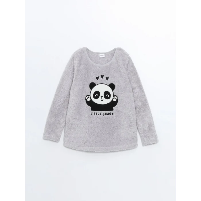 LCW Kids GRİ Bisiklet Yaka Pelüş Kız Çocuk Pijama Takımı