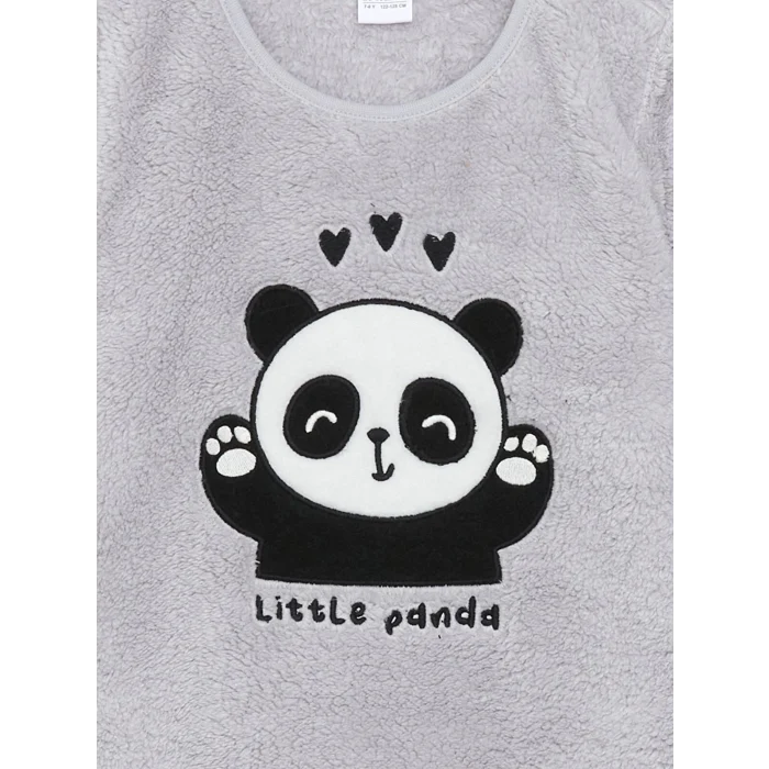 LCW Kids GRİ Bisiklet Yaka Pelüş Kız Çocuk Pijama Takımı