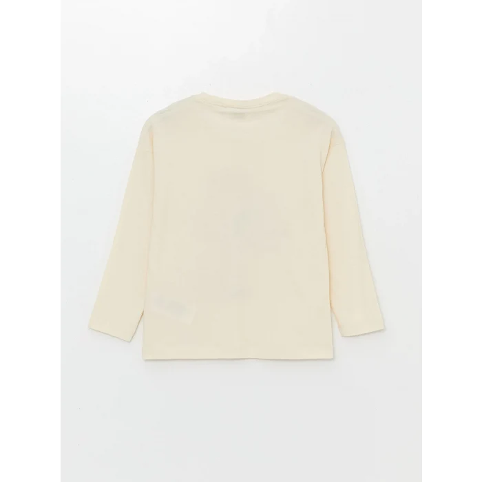 LCW Kids EKRU Bisiklet Yaka Baskılı Uzun Kollu Kız Çocuk Pijama Takımı