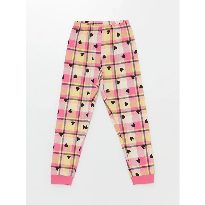 LCW Kids EKRU Bisiklet Yaka Baskılı Uzun Kollu Kız Çocuk Pijama Takımı