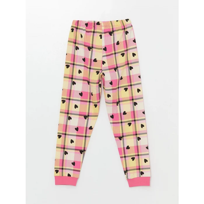 LCW Kids EKRU Bisiklet Yaka Baskılı Uzun Kollu Kız Çocuk Pijama Takımı